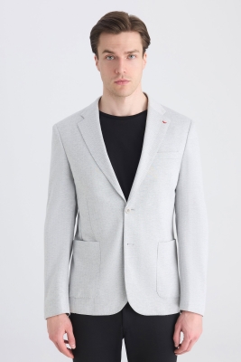 Ds Damat Slim Fit Gri Balıksırtı Kumaş Ceket