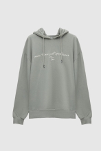 Twn Relaxed Fit Haki Nakışlı 3 İplik Kapüşonlu Sweatshirt görsel 2
