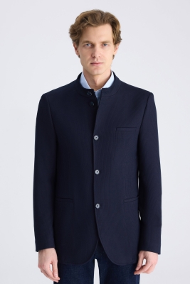 Twn Slim Fit Lacivert Armürlü Kumaş Ceket