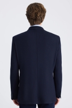 Twn Slim Fit Lacivert Armürlü Kumaş Ceket görsel 3