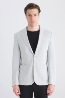 Ds Damat Slim Fit Gri Balıksırtı Kumaş Ceket